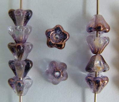 Flower Bell Purple 6mm Light Copper Amethyst 14215 Czech Glass Bead x 50